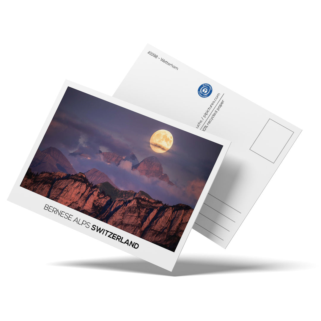NOCTURNE | Full moon rising over Wetterhorn in the Bernese Alps - Postcards - 24 pieces