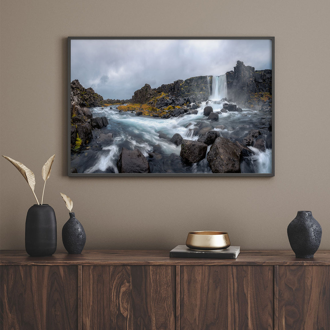 ICELAND | Oexararfoss waterfall on a rainy day - Aluminum, Canvas, Poster Print
