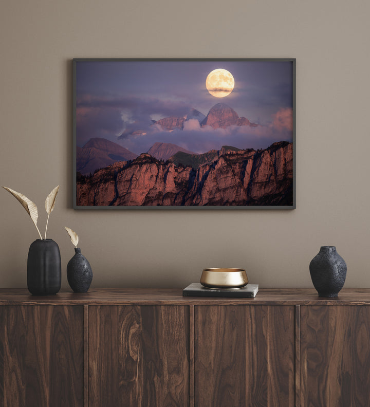 NOCTURNE | Full moon rising over Wetterhorn in the Bernese Alps - Aluminum, Canvas, Poster Print
