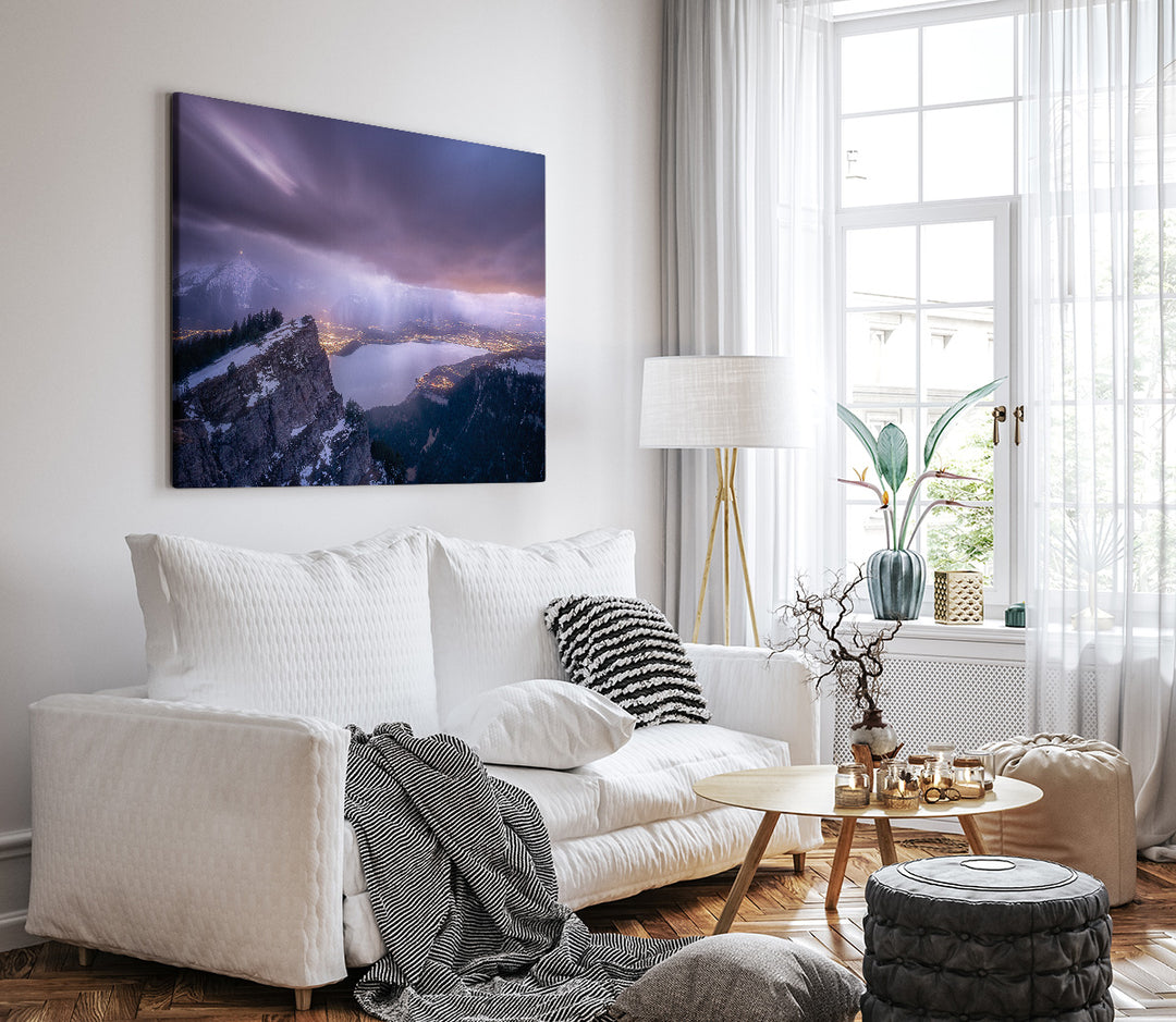 CONSPIRACY | Stormclouds over Lake Thun and the ciity  - Aluminum, Canvas, Poster Print
