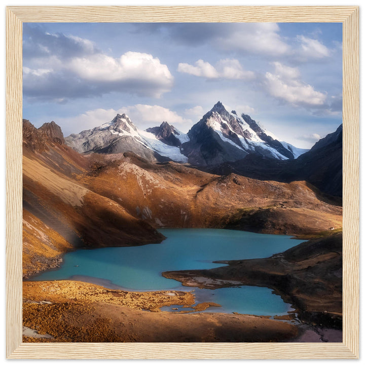 TURQUESA | Peruvian lagoon and mountain landscape - Wooden Framed Poster