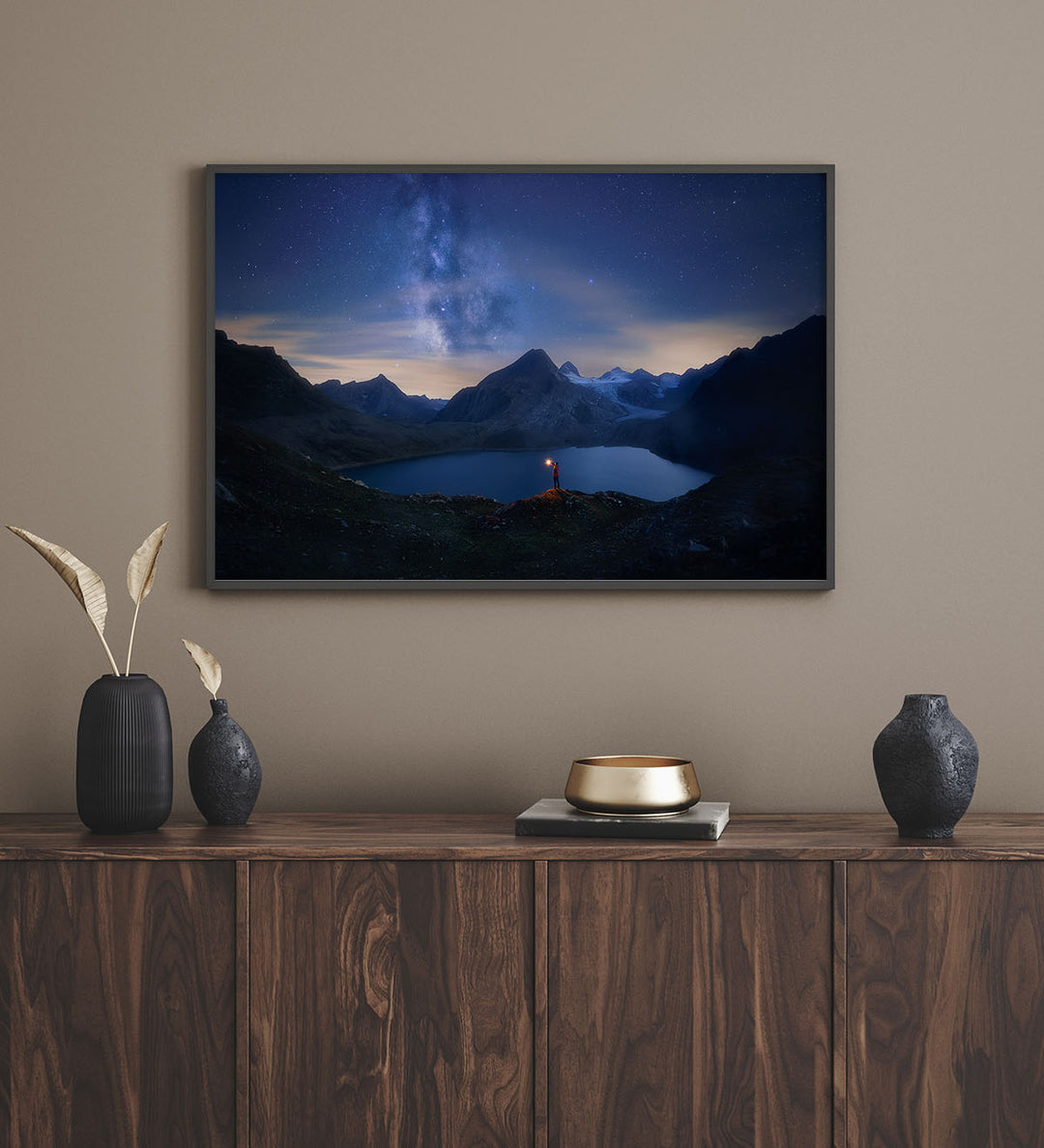 FREED | Milky Way over mountain lake - Aluminum, Canvas, Poster Print