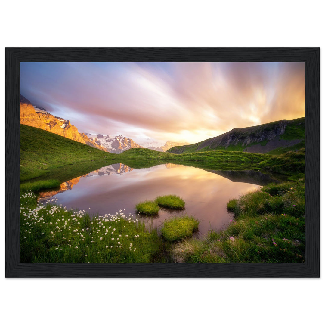 KARUNA | Idyllic Mountain Lake And Long Exposed Clouds - Premium Matte Paper Wooden Framed Poster