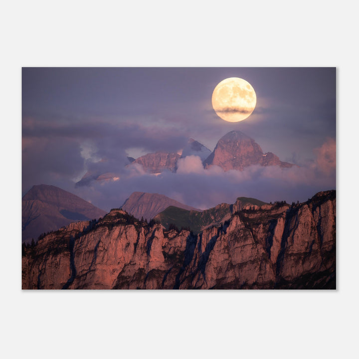 NOCTURNE | Full moon rising over Wetterhorn in the Bernese Alps - Premium Matte Poster