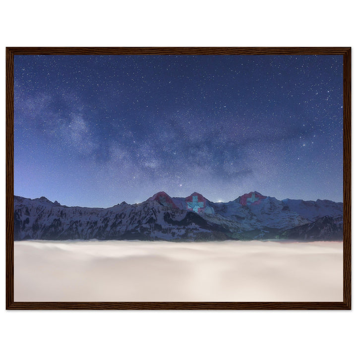 PATRIOTS | Winter Milky Way with Eiger, Mönch & Jungfrau - Matte Wooden Framed Poster
