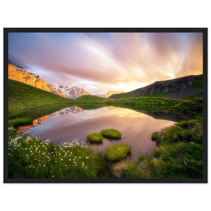 KARUNA | Idyllic Mountain Lake And Long Exposed Clouds - Premium Matte Paper Wooden Framed Poster