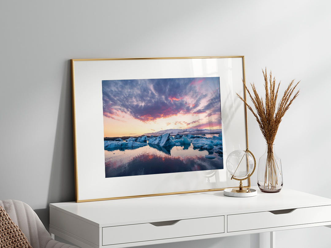 ISLAND | Fjallsarlon Gletscherlagune bei Sonnenuntergang - Aluminium Dibond, Leinwand, Poster