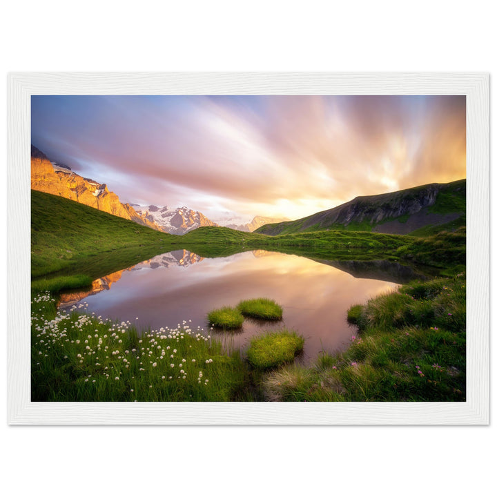KARUNA | Idyllic Mountain Lake And Long Exposed Clouds - Premium Matte Paper Wooden Framed Poster