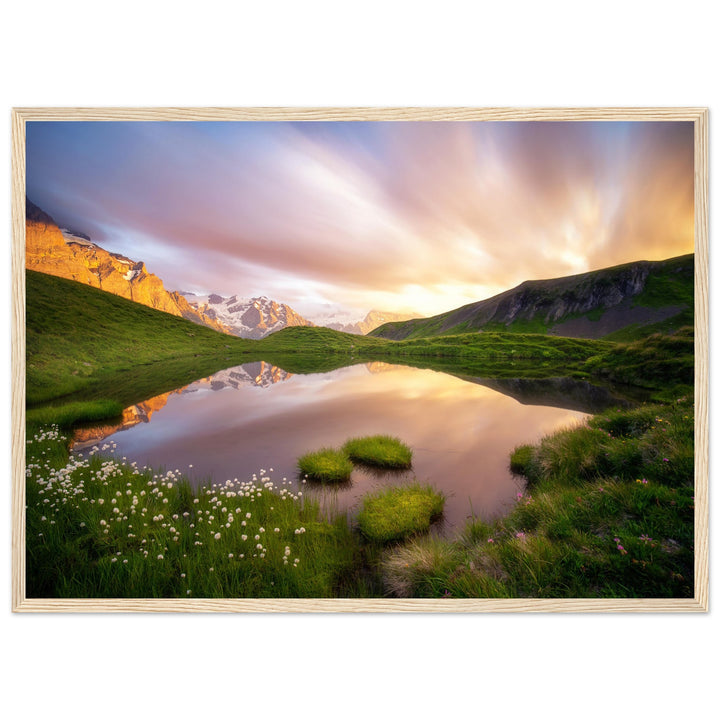 KARUNA | Idyllic Mountain Lake And Long Exposed Clouds - Premium Matte Paper Wooden Framed Poster