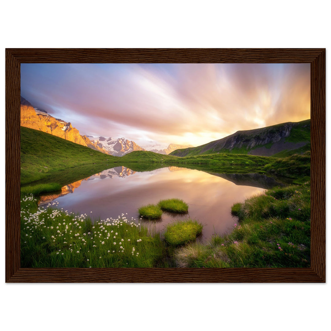 KARUNA | Idyllic Mountain Lake And Long Exposed Clouds - Premium Matte Paper Wooden Framed Poster
