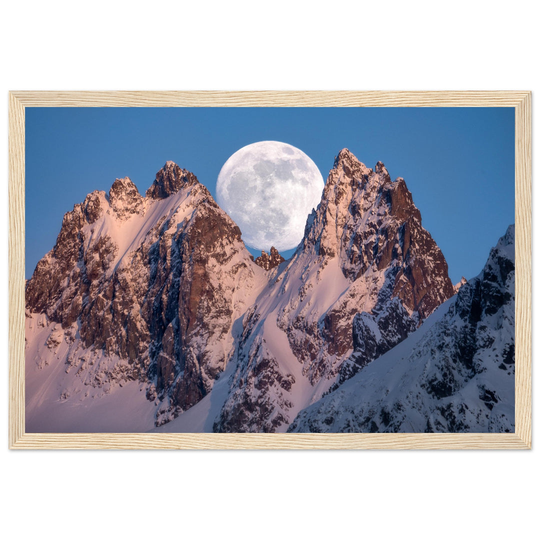RISE & FALL | Full moon in the Alps - Premium Matte Paper Wooden Framed Poster