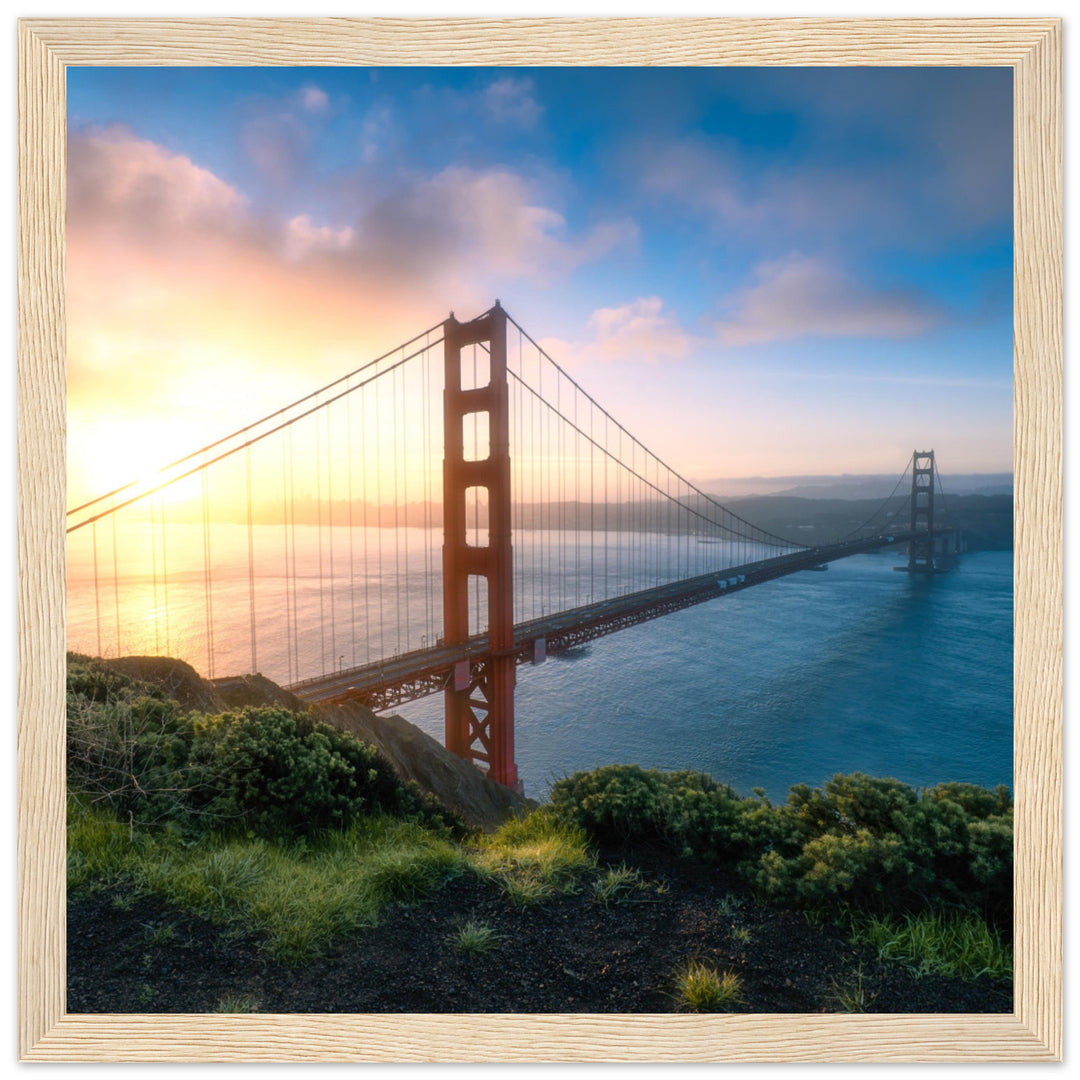 GOLDEN GATE SUNRISE | The Bridge To San Francisco California - Premium Wooden Framed Poster