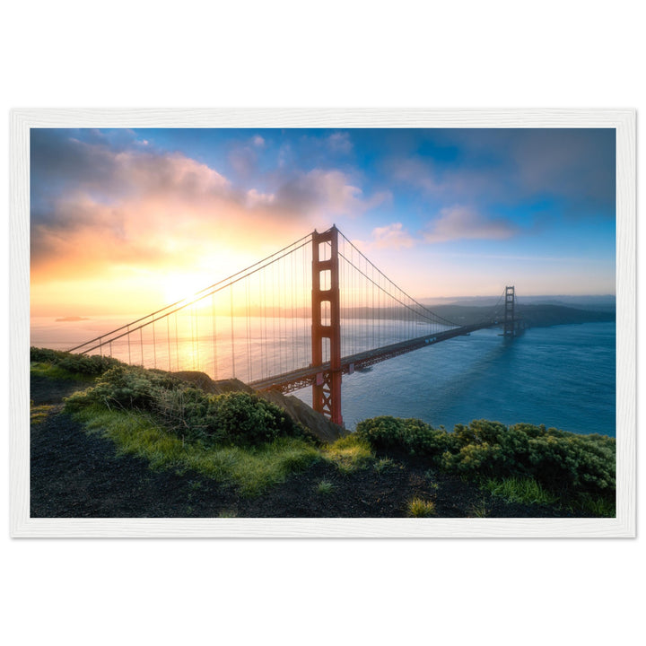 GOLDEN GATE SUNRISE | The Bridge To San Francisco California - Premium Wooden Framed Poster