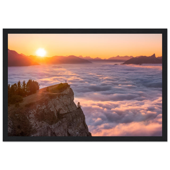 OUT OF SIGHT | Sunset above the clouds - Premium Wooden Framed Poster