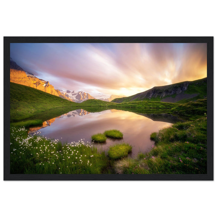 KARUNA | Idyllic Mountain Lake And Long Exposed Clouds - Premium Matte Paper Wooden Framed Poster