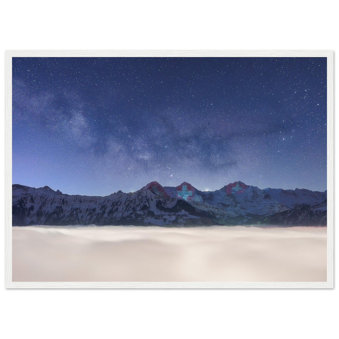 PATRIOTS | Winter Milky Way with Eiger, Mönch & Jungfrau - Matte Wooden Framed Poster