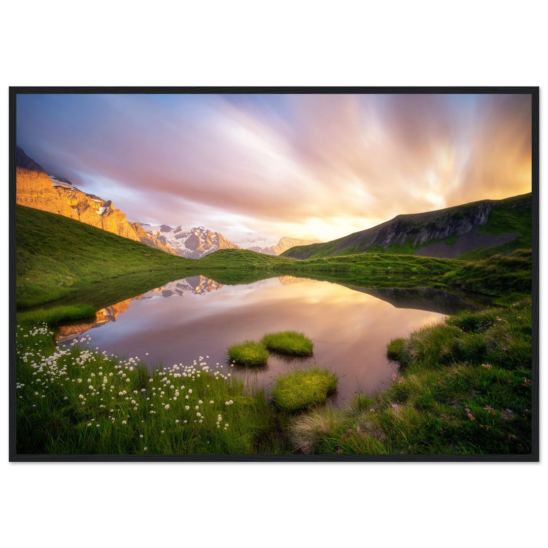 KARUNA | Idyllic Mountain Lake And Long Exposed Clouds - Premium Matte Paper Wooden Framed Poster