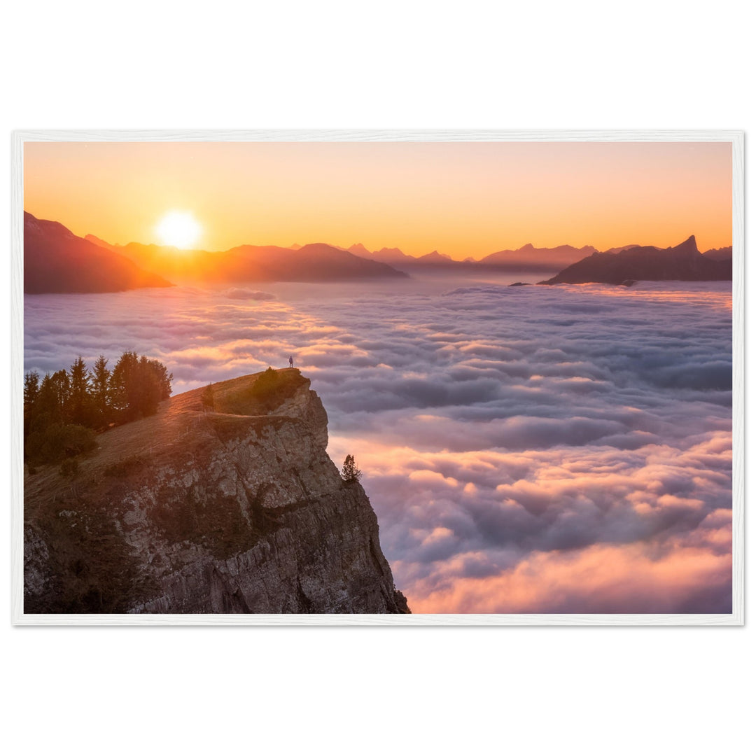 OUT OF SIGHT | Sunset above the clouds - Premium Wooden Framed Poster