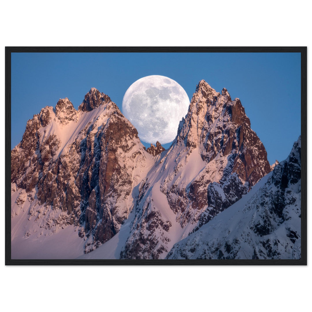 RISE & FALL | Full moon in the Alps - Premium Matte Paper Wooden Framed Poster