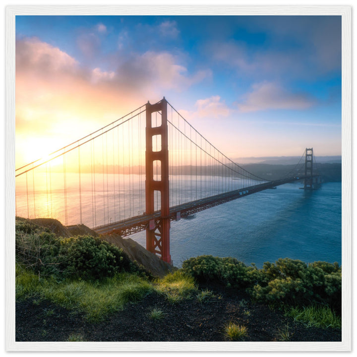 GOLDEN GATE SUNRISE | The Bridge To San Francisco California - Premium Wooden Framed Poster