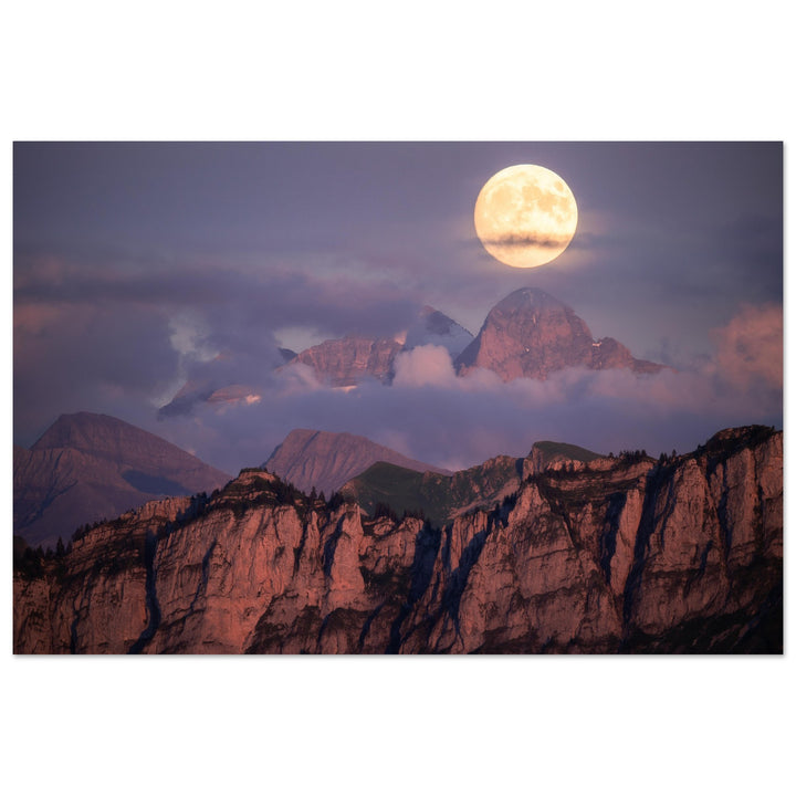 NOCTURNE | Full moon rising over Wetterhorn in the Bernese Alps - Aluminum Print