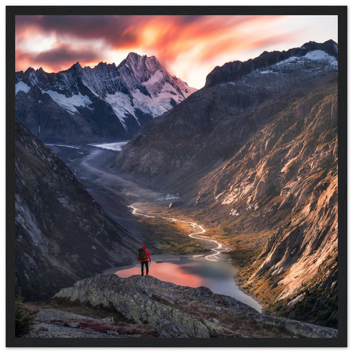THE KINGDOM | Adventurer & glacier valley - Wooden Framed Poster