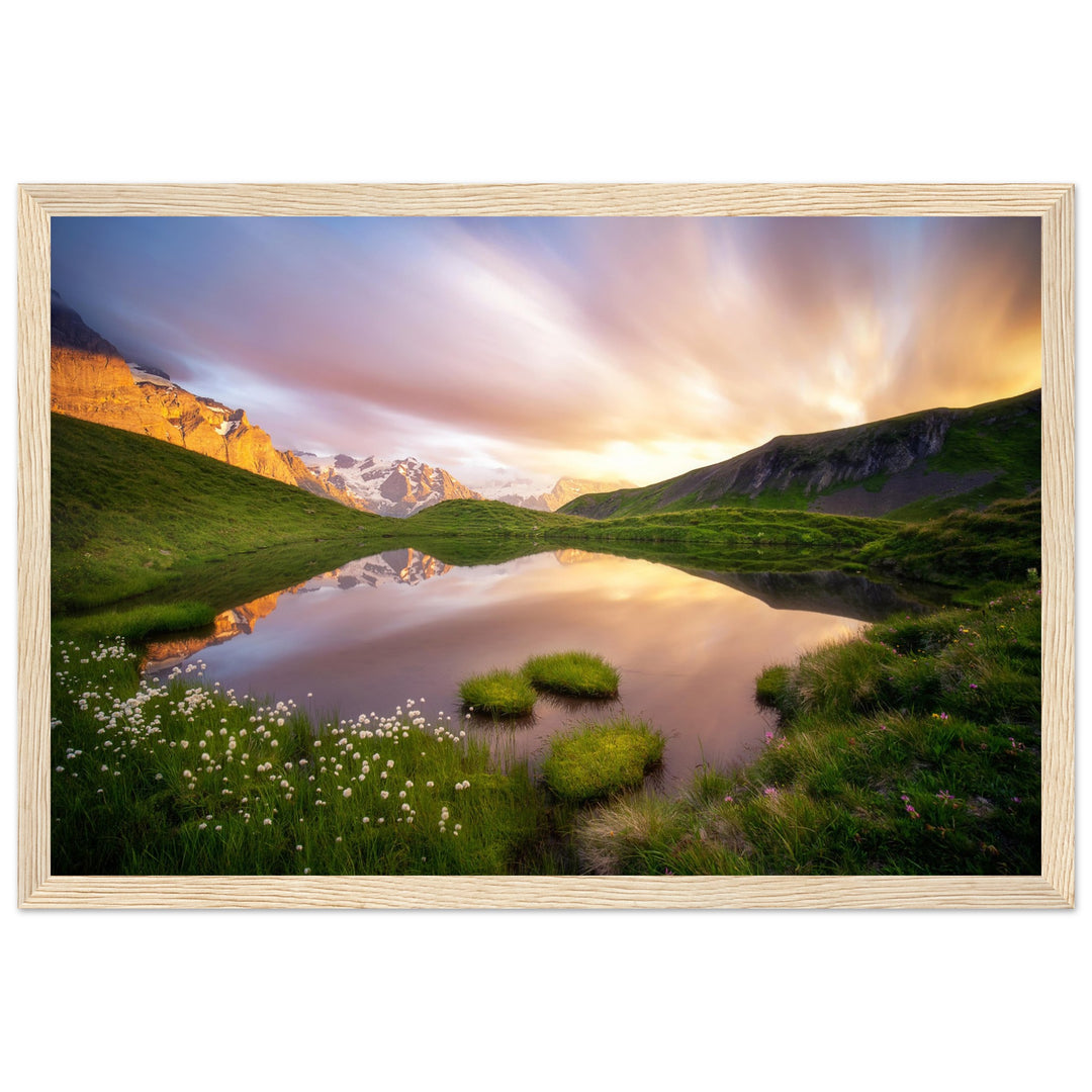 KARUNA | Idyllic Mountain Lake And Long Exposed Clouds - Premium Matte Paper Wooden Framed Poster