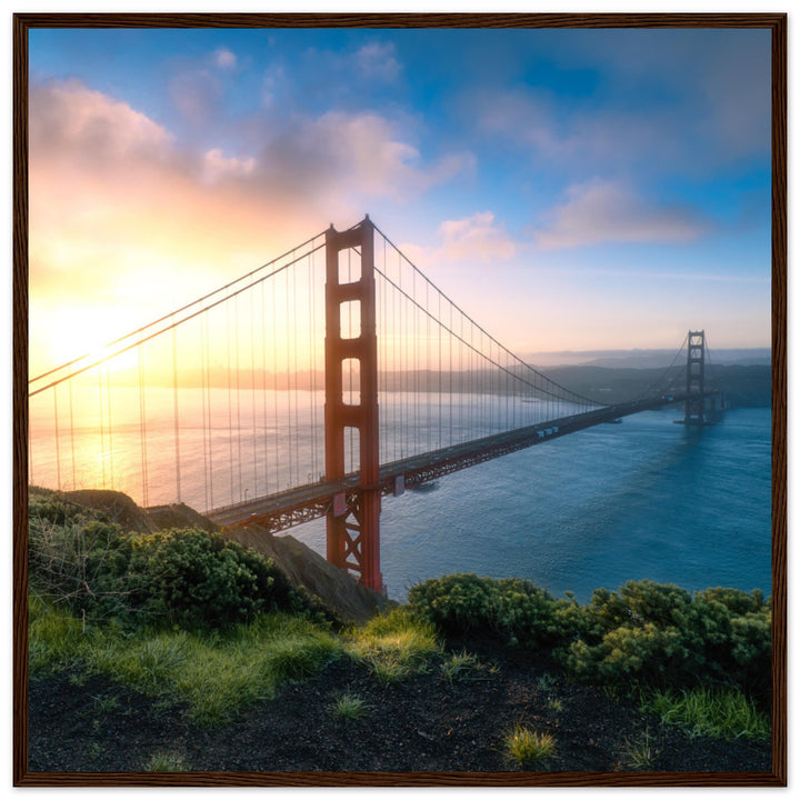GOLDEN GATE SUNRISE | The Bridge To San Francisco California - Premium Wooden Framed Poster
