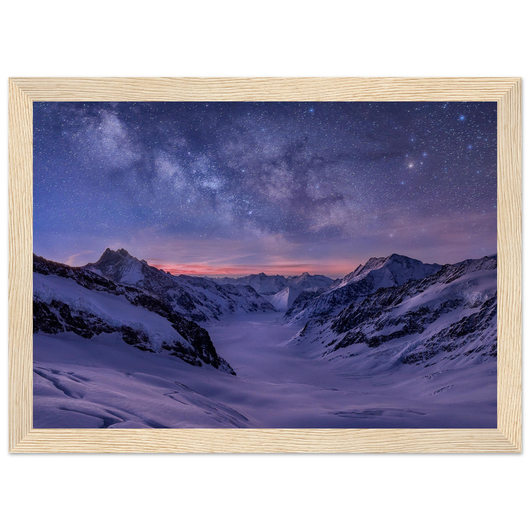 SPHERE | Milky way over Aletsch glacier - Wooden Framed Poster