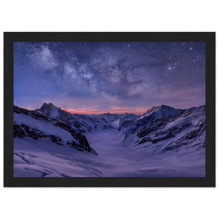 SPHERE | Milky way over Aletsch glacier - Wooden Framed Poster