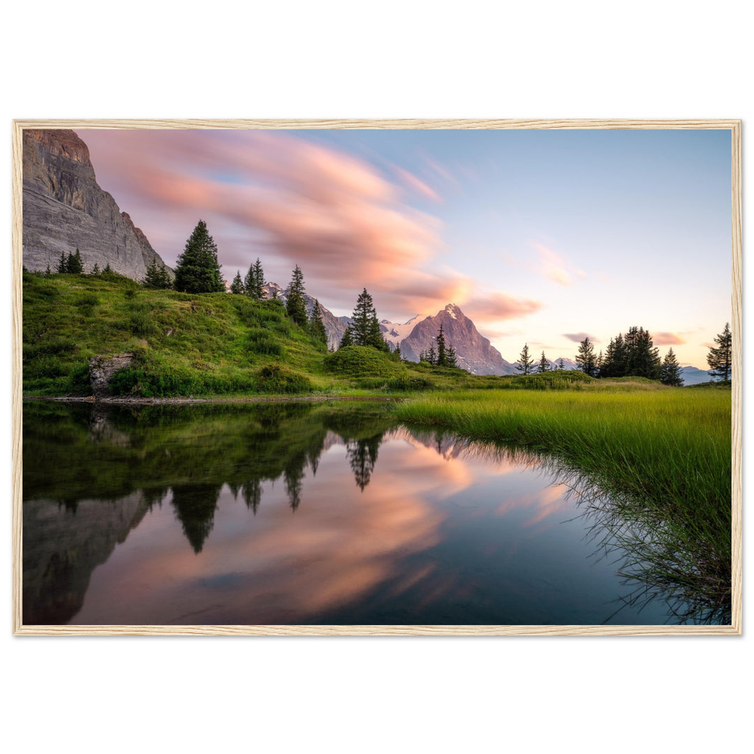LEGACY | Eiger mountain reflecting in alpine lake - Wooden Framed Poster