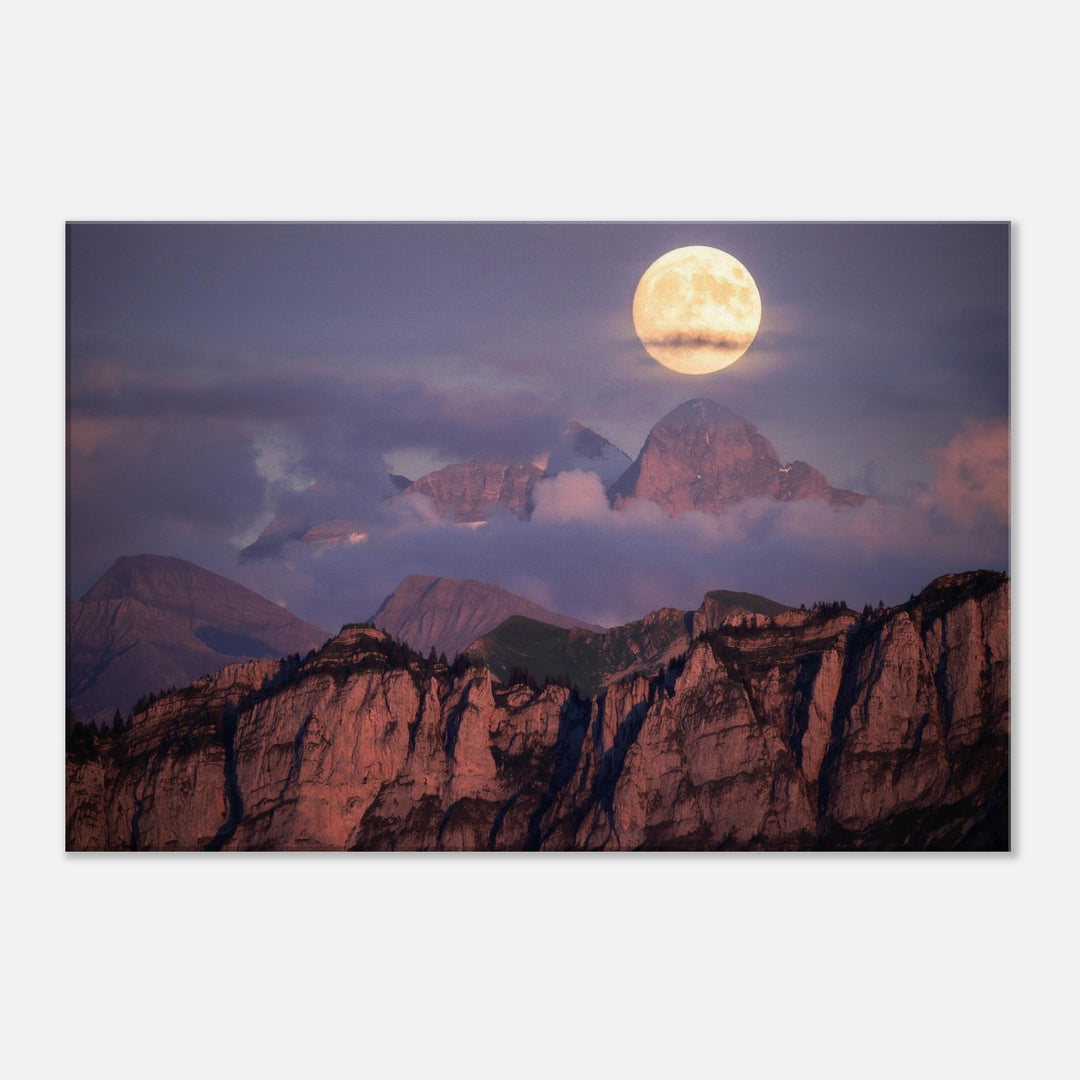 NOCTURNE | Full moon rising over Wetterhorn in the Bernese Alps - Canvas Print