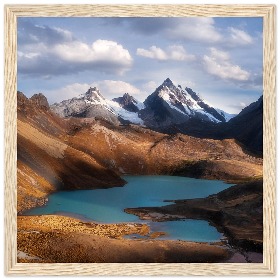 TURQUESA | Peruvian lagoon and mountain landscape - Wooden Framed Poster