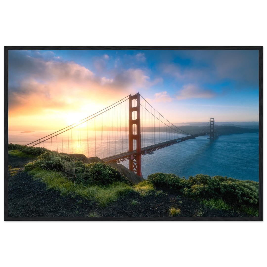 GOLDEN GATE SUNRISE | The Bridge To San Francisco California - Premium Wooden Framed Poster