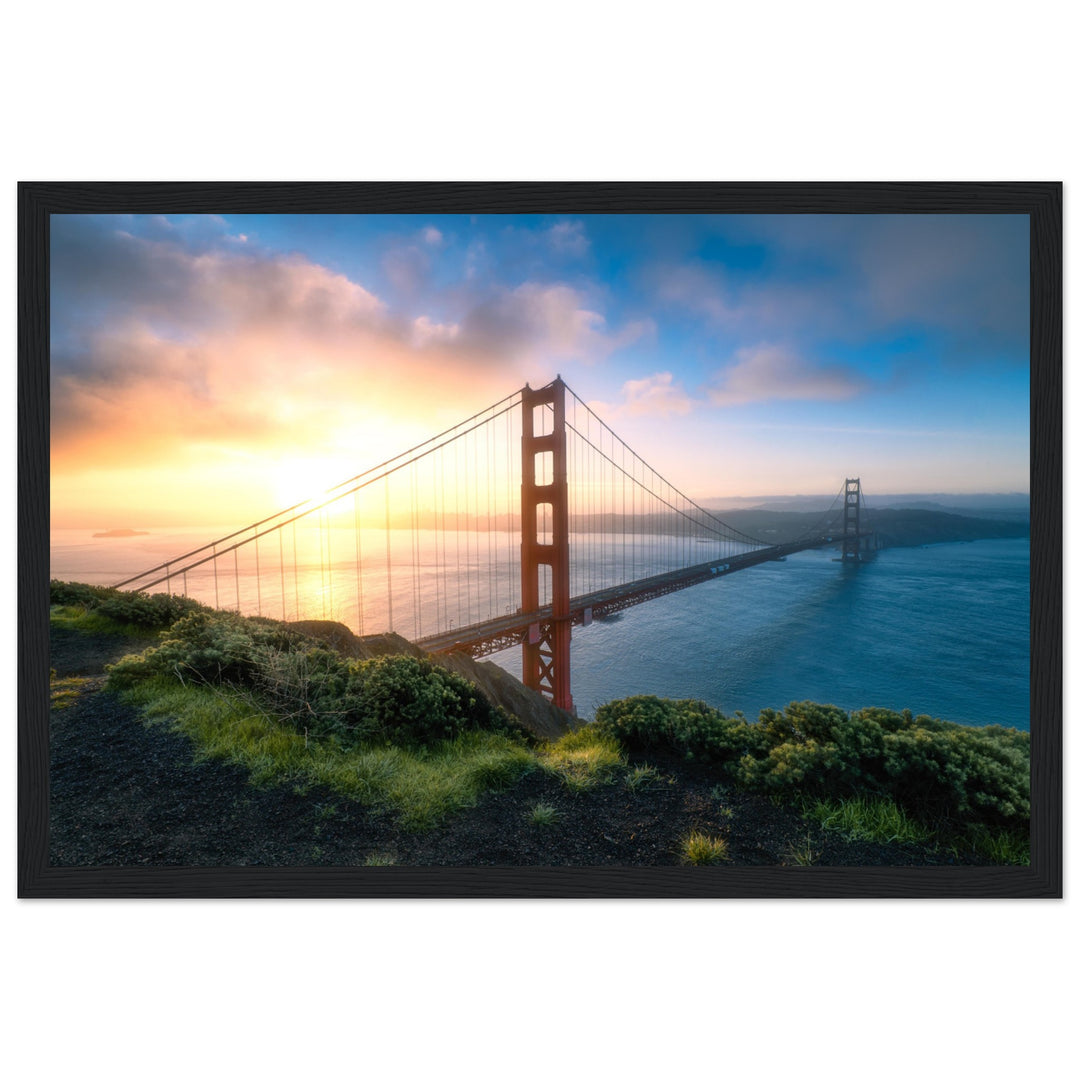GOLDEN GATE SUNRISE | Sonnenaufgang bei San Francisco - Poster In Holzrahmen