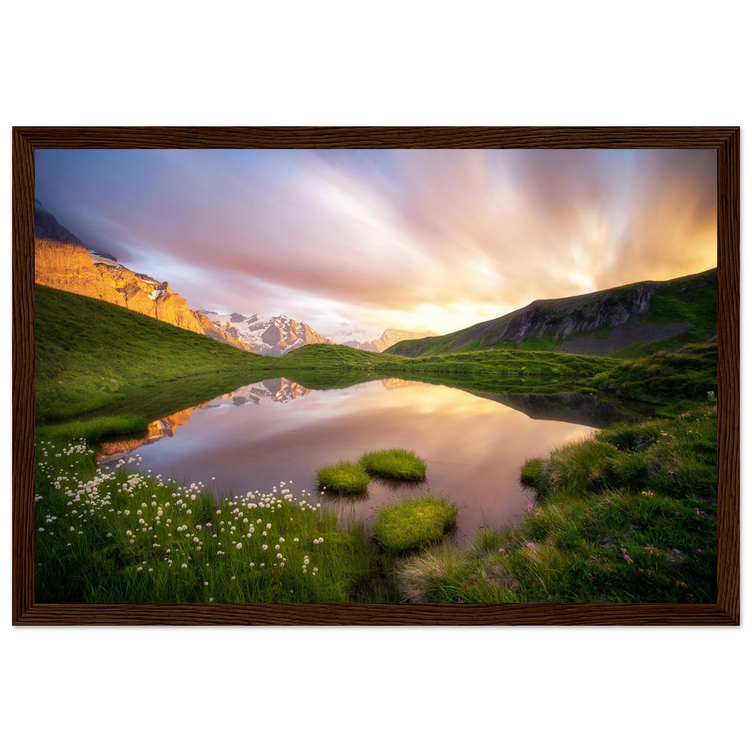 KARUNA | Idyllic Mountain Lake And Long Exposed Clouds - Premium Matte Paper Wooden Framed Poster
