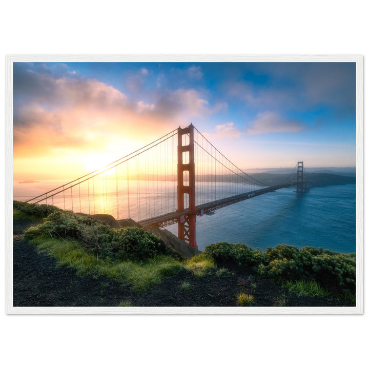 GOLDEN GATE SUNRISE | The Bridge To San Francisco California - Premium Wooden Framed Poster