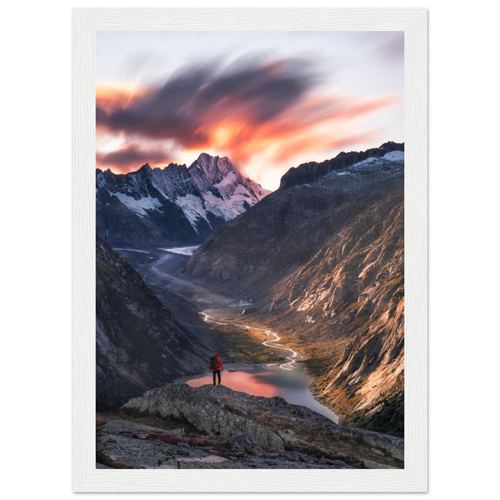 THE KINGDOM | Adventurer & glacier valley - Wooden Framed Poster