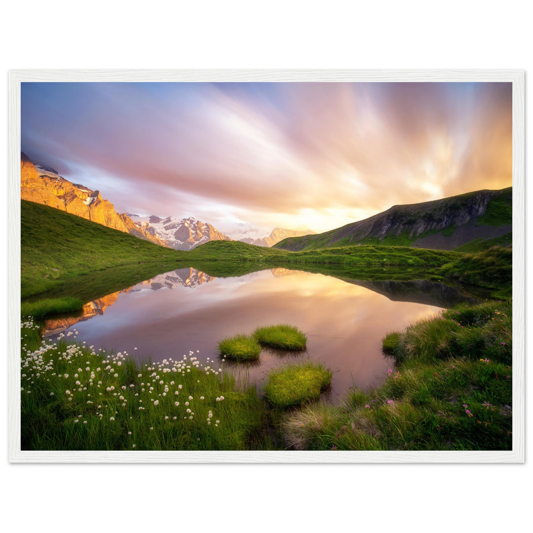 KARUNA | Idyllic Mountain Lake And Long Exposed Clouds - Premium Matte Paper Wooden Framed Poster