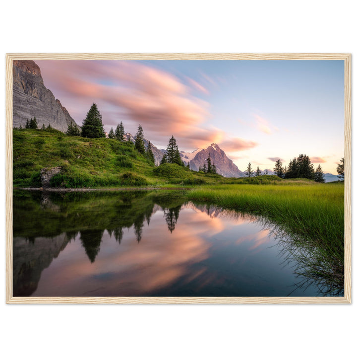 LEGACY | Eiger mountain reflecting in alpine lake - Wooden Framed Poster