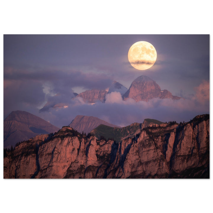 NOCTURNE | Full moon rising over Wetterhorn in the Bernese Alps - Aluminum Print