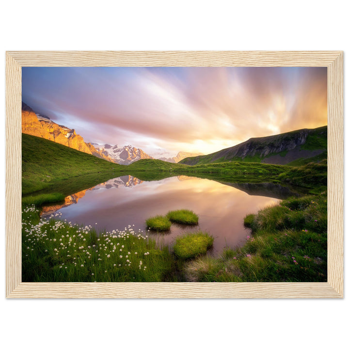 KARUNA | Idyllic Mountain Lake And Long Exposed Clouds - Premium Matte Paper Wooden Framed Poster